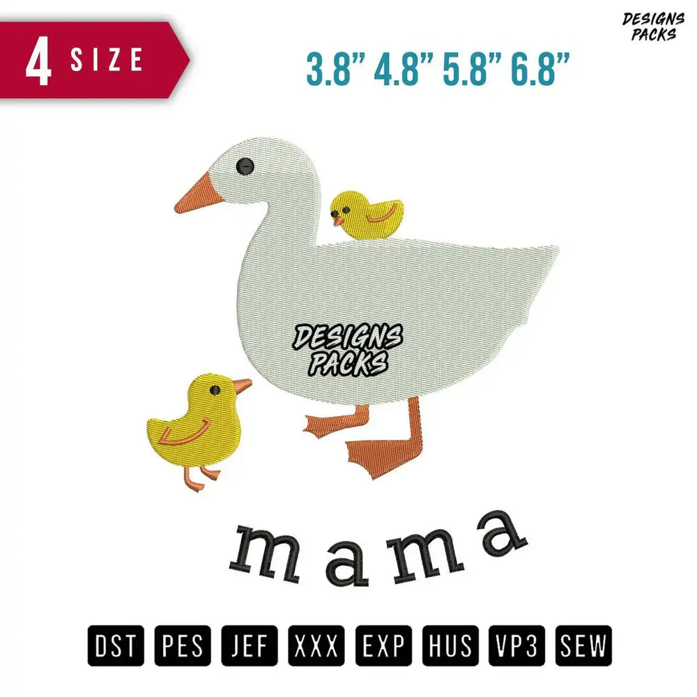 Duck Mama Embroidery Design