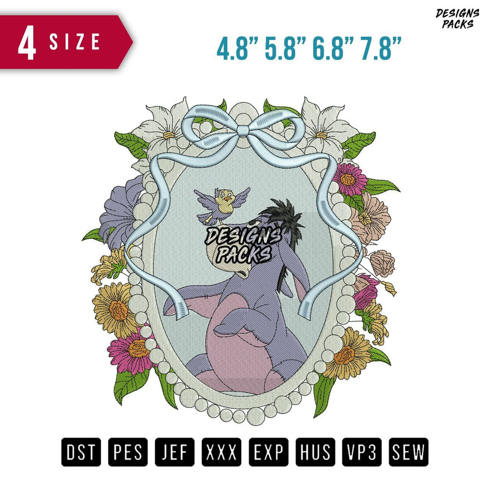 Eeyore Ribbon Frame Embroidery Design