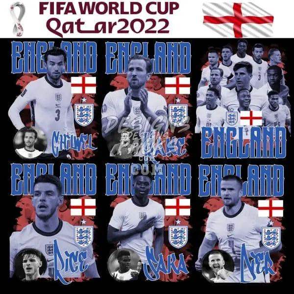England FIFA World Cup Qatar 2022 soccer players collage with team flags and names