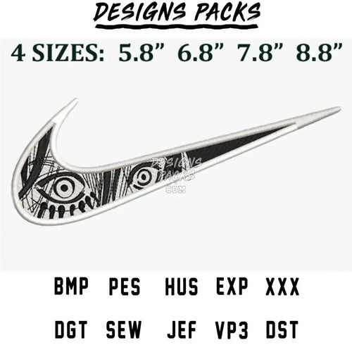 Embroidery design with eye pattern in 4 sizes, available in PES, DST, and other formats for instant download.