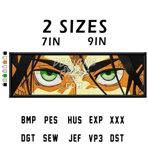 Anime green eyes embroidery design with 2 sizes, 7in and 9in, available in multiple file formats