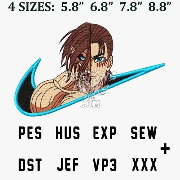 Eren Yeager Swoosh Sport Anime Embroidery Design designspacks