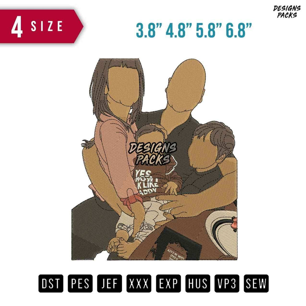 Family Dad Bald Embroidery Design