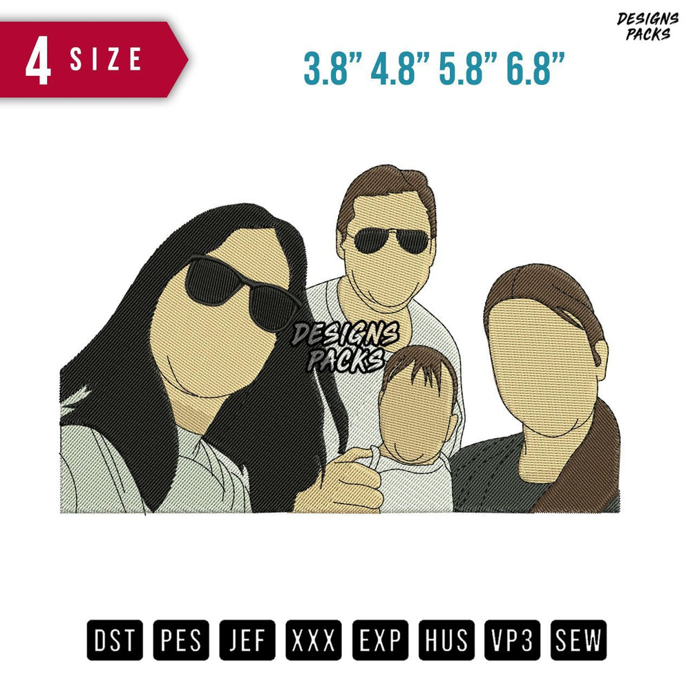Family Eyeglasses Embroidery Design