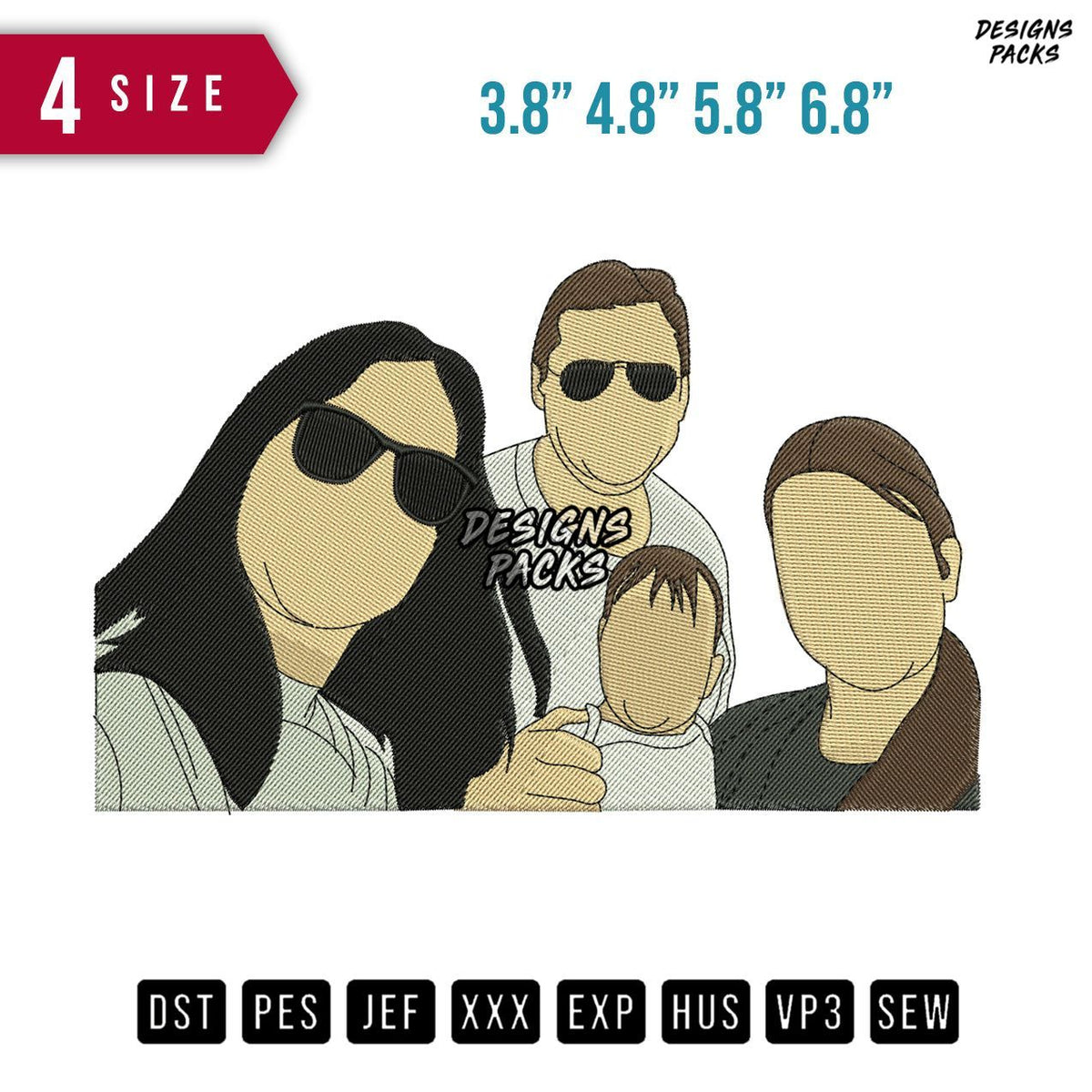 Family Eyeglasses Embroidery Design