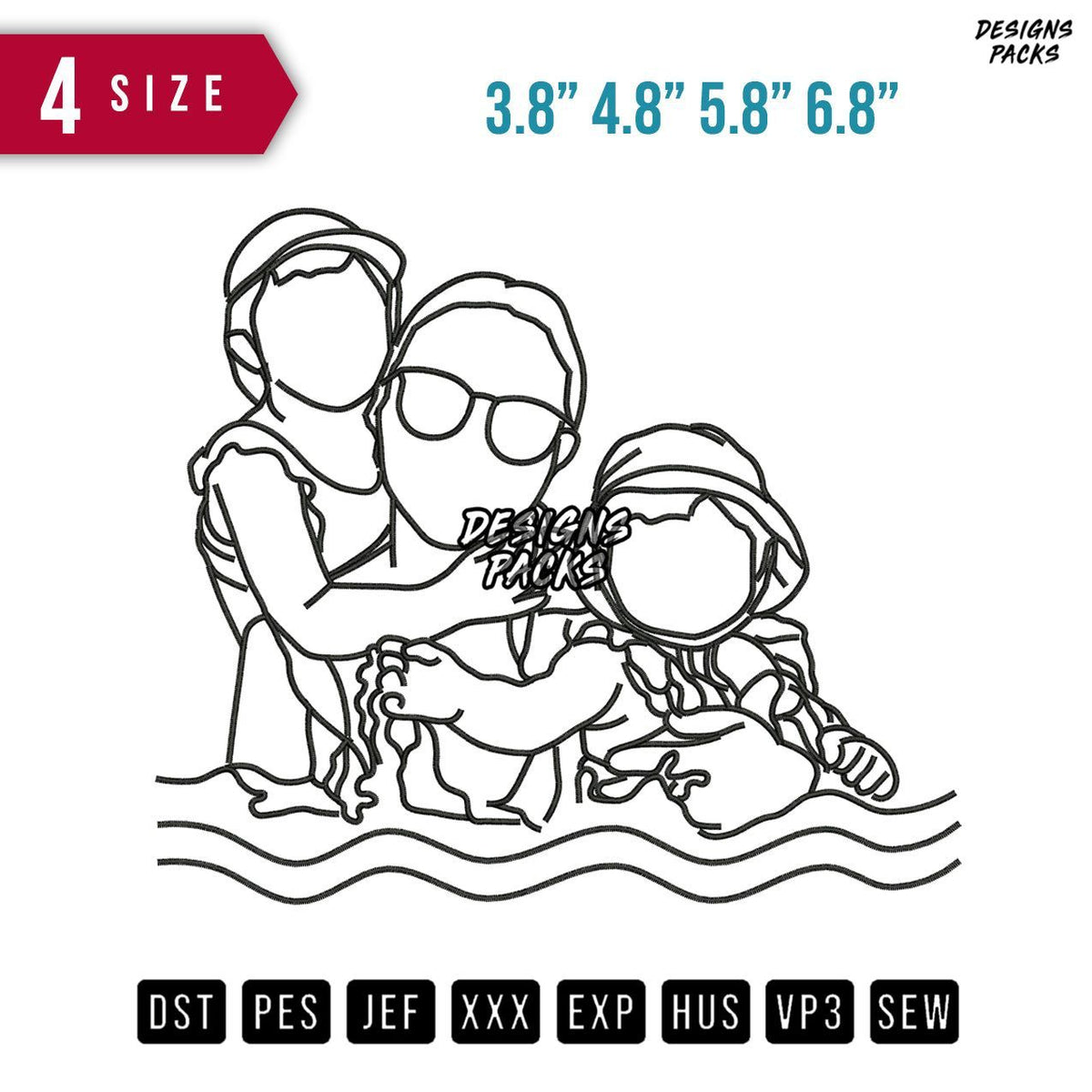 Family Pool Embroidery Design