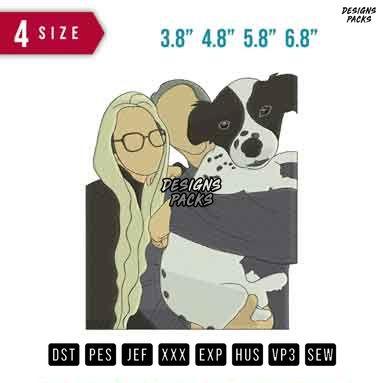 Family With dogs Embroidery Design