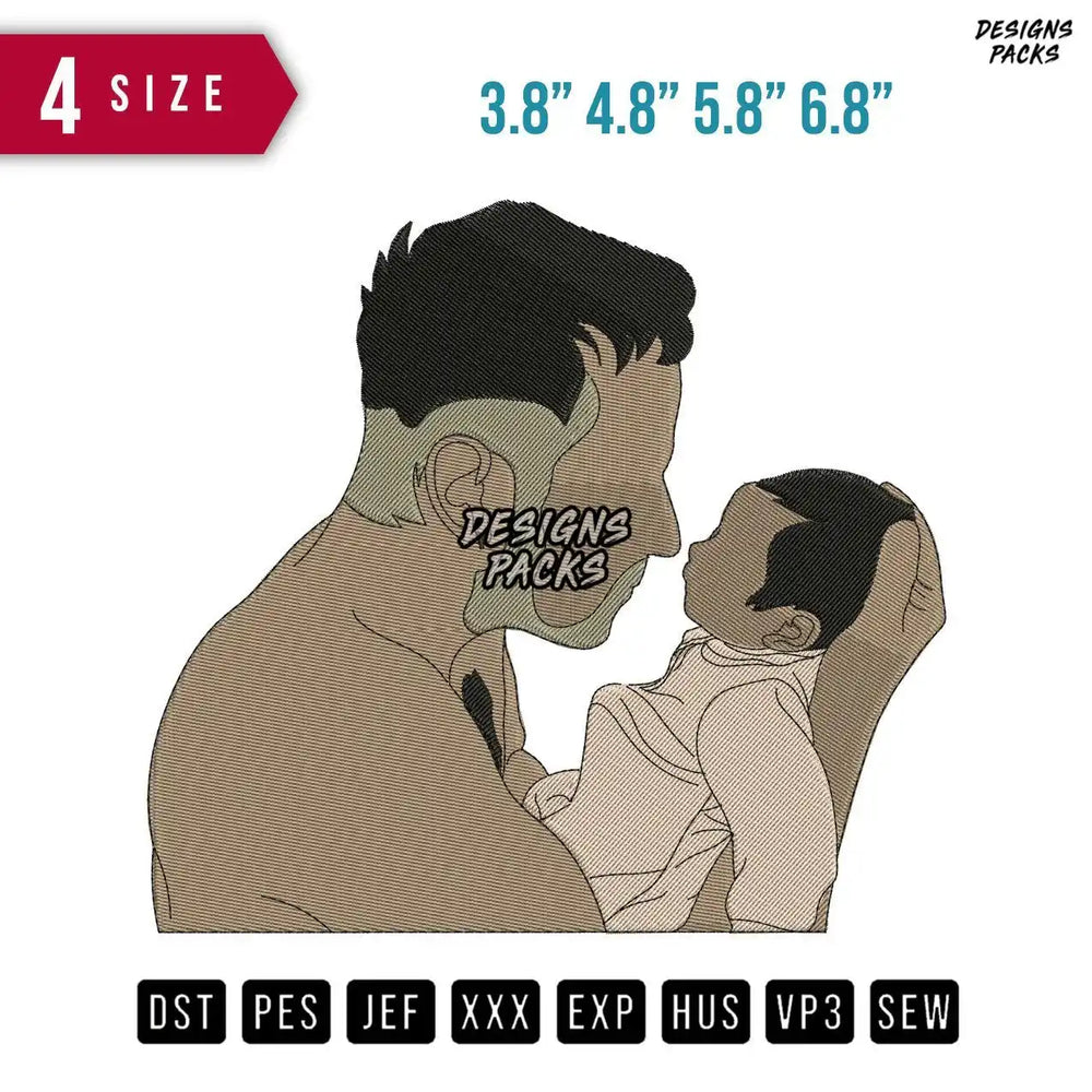 Father And Baby B Embroidery Design