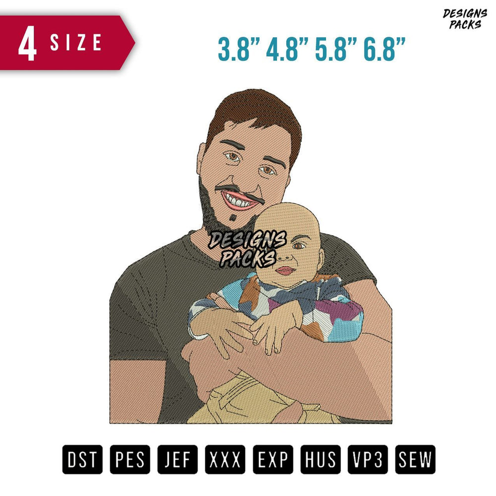 Father And Baby bald Embroidery Design