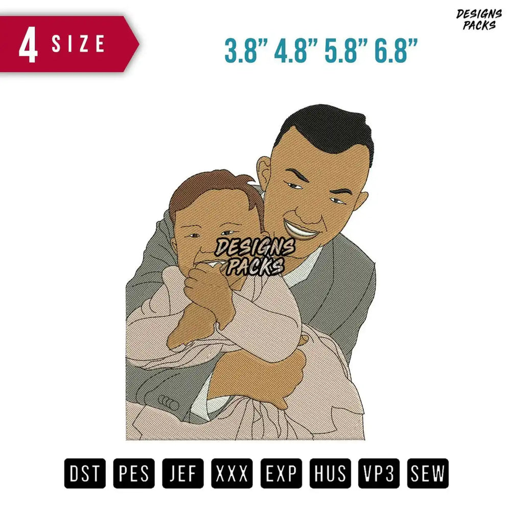 Father Carry Baby B Embroidery Design