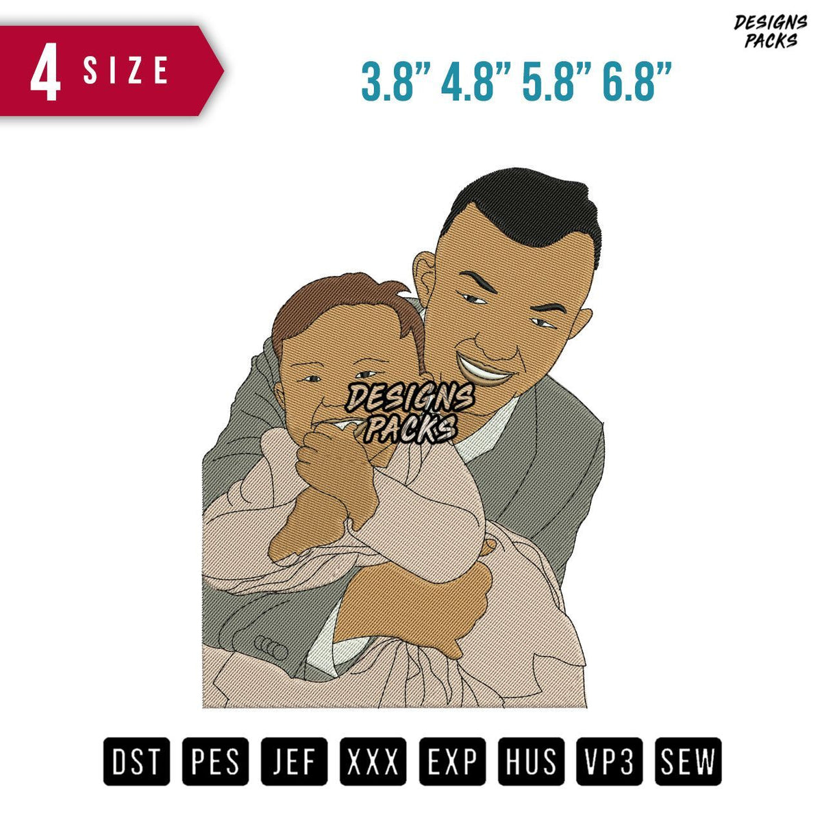 Father Carry Baby B Embroidery Design