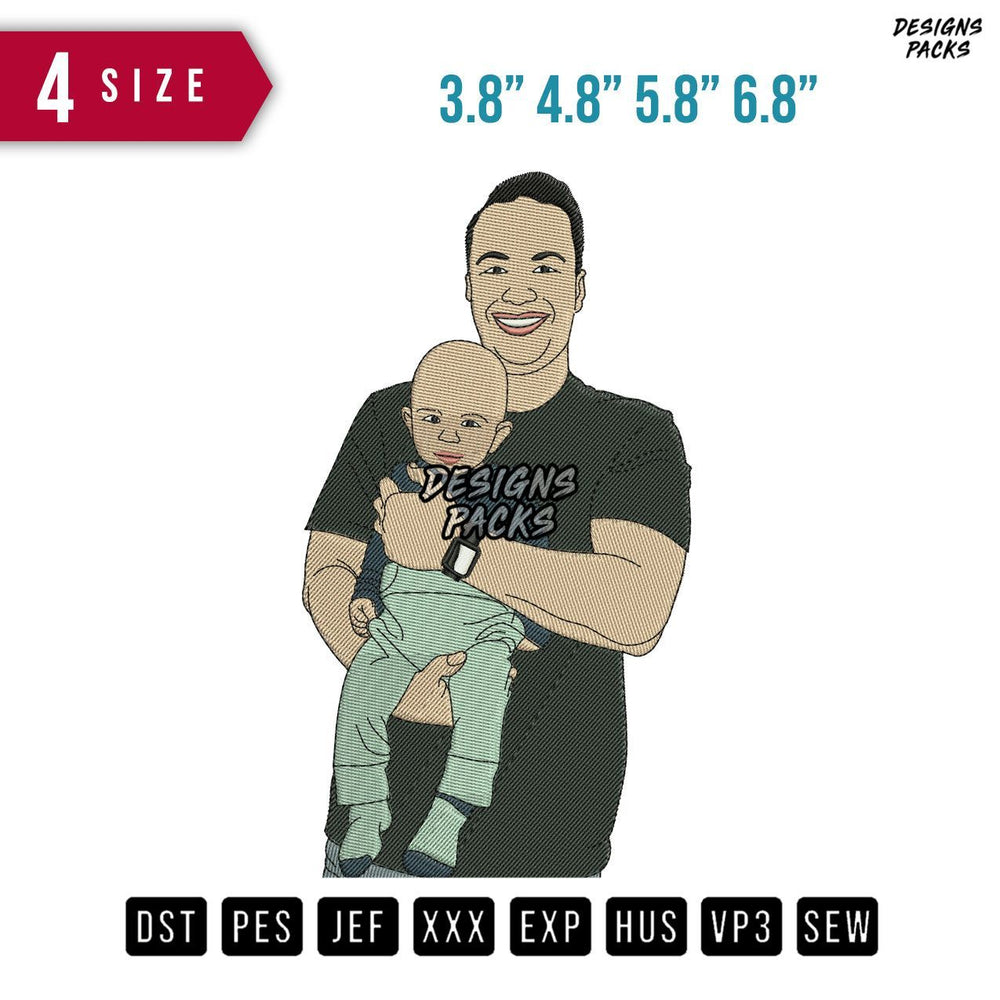 Father Carry Baby Embroidery Design