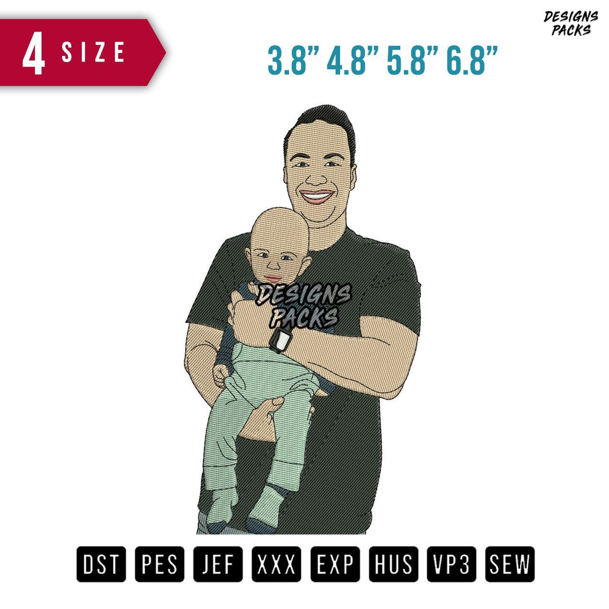 Father Carry Baby Embroidery Design