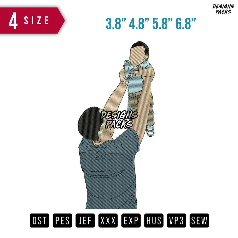 Father Carry Boy Embroidery Design