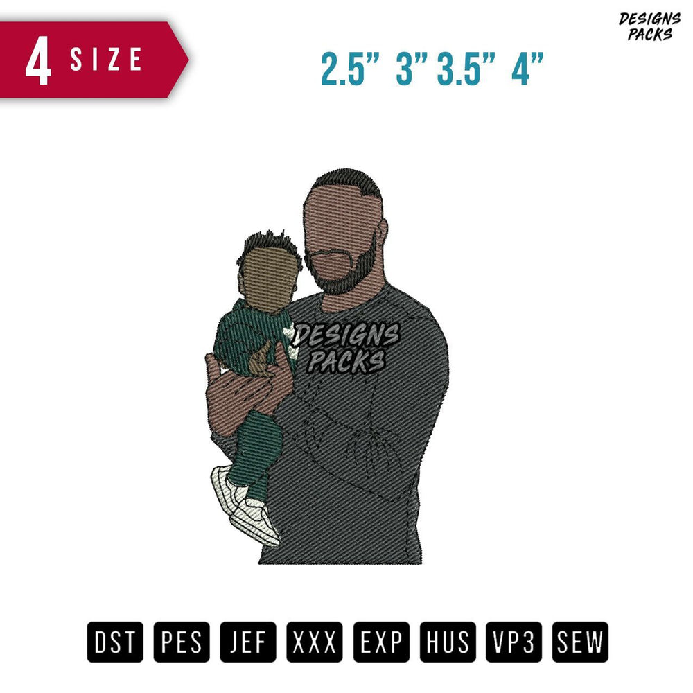 Father Carry Daughter Embroidery Design