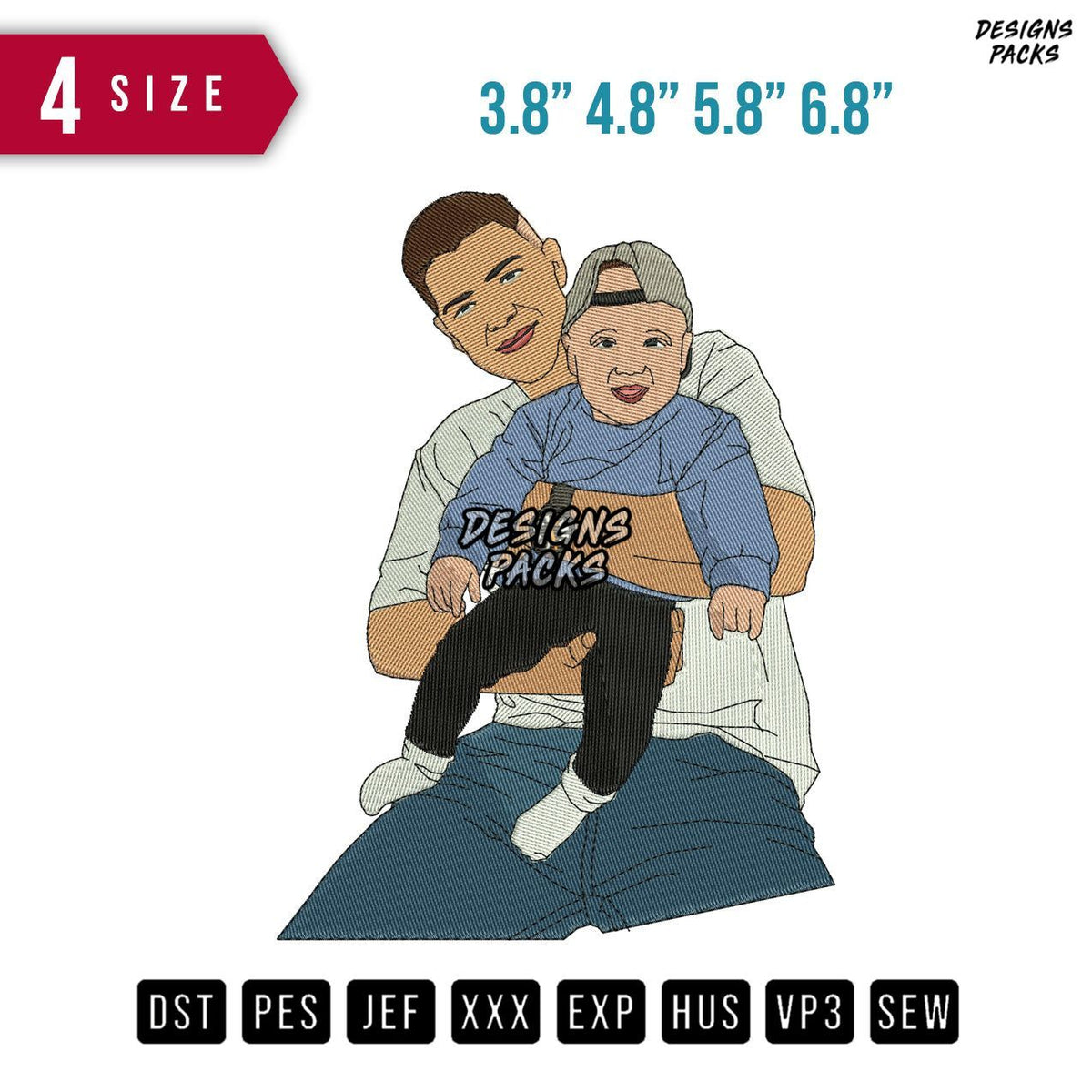 Father Carry Son B Embroidery Design