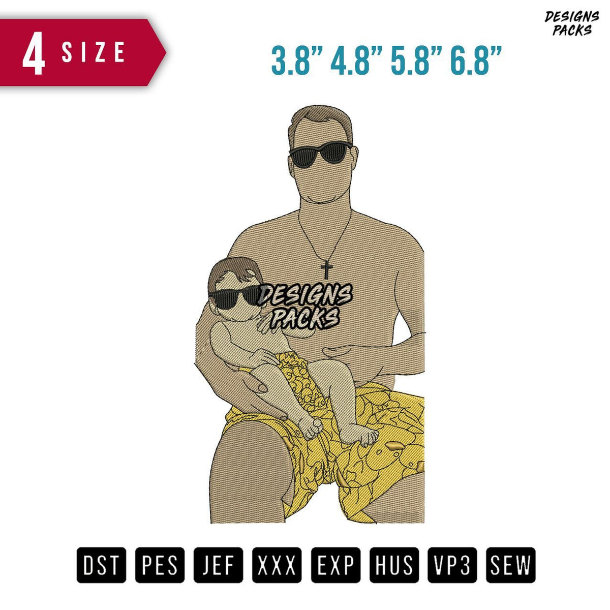 Father Holding Boy Embroidery Design