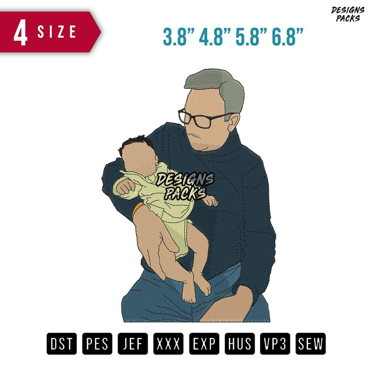 Father Lookat Baby Embroidery Design