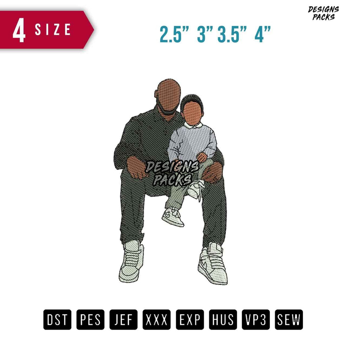 Father Son pose Embroidery Design