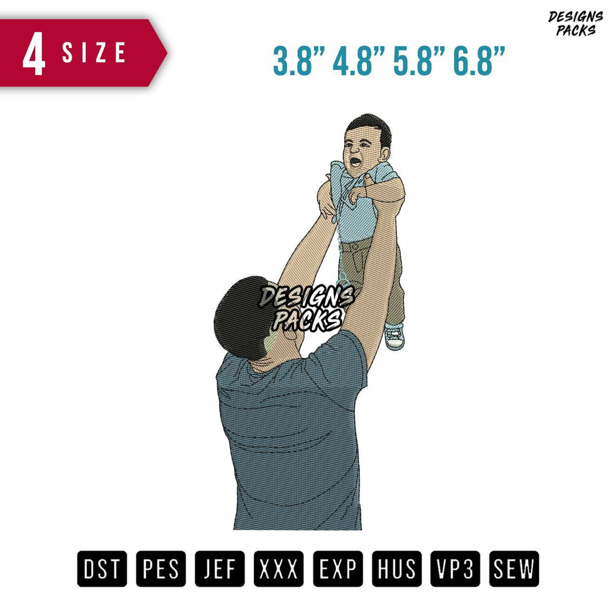 Father and Son Laugh Embroidery Design