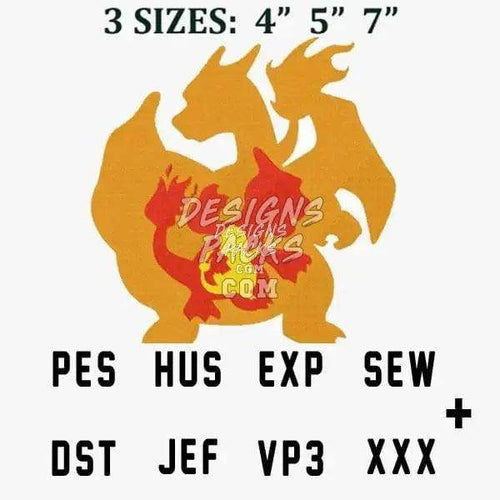 Dragon embroidery design in 3 sizes (4