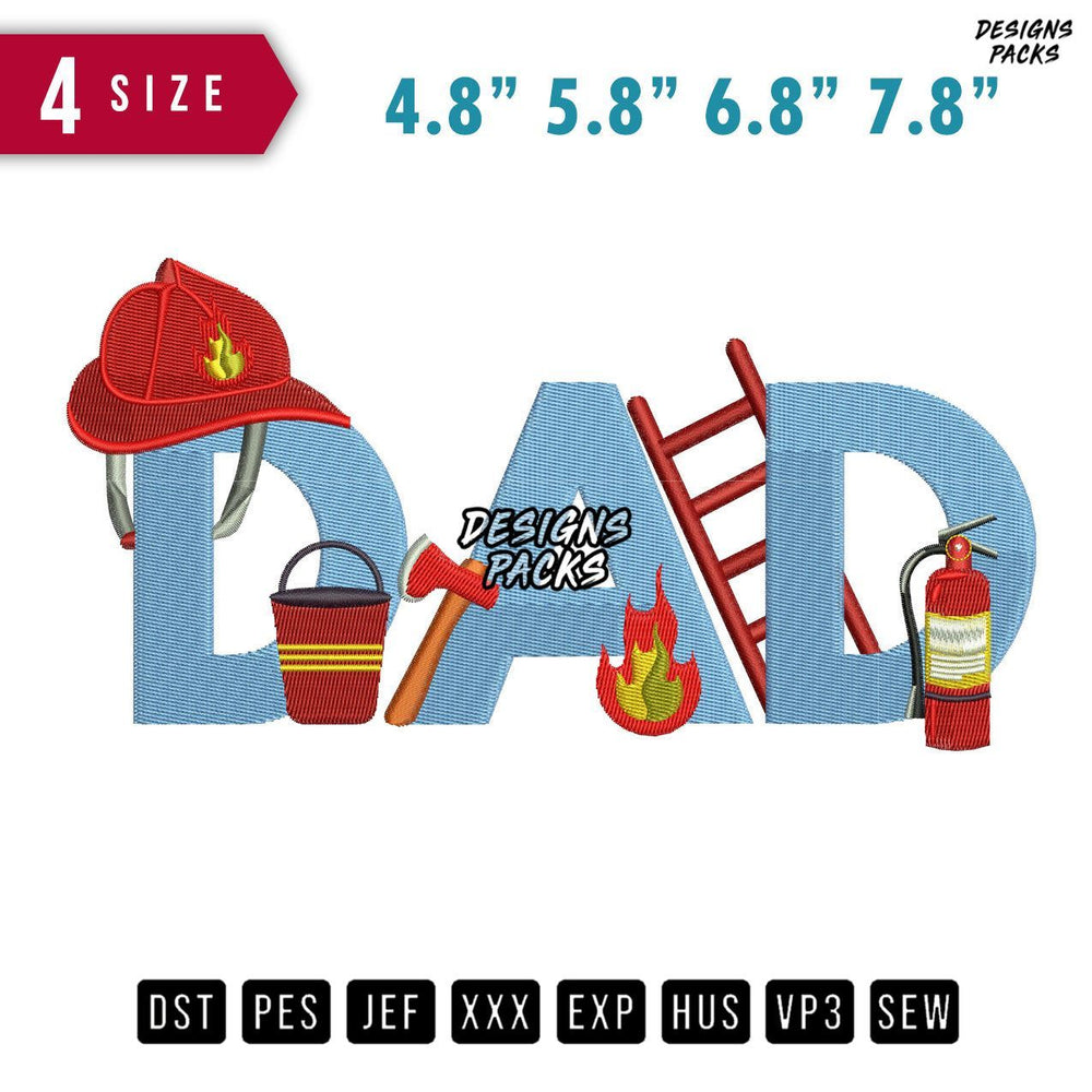 Fire Dad Embroidery Design