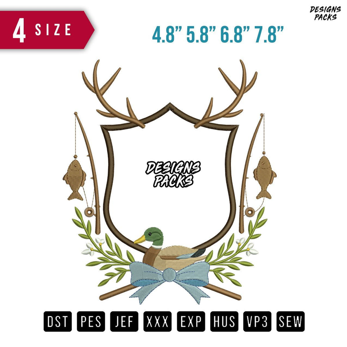 Fishing Crest Embroidery Design