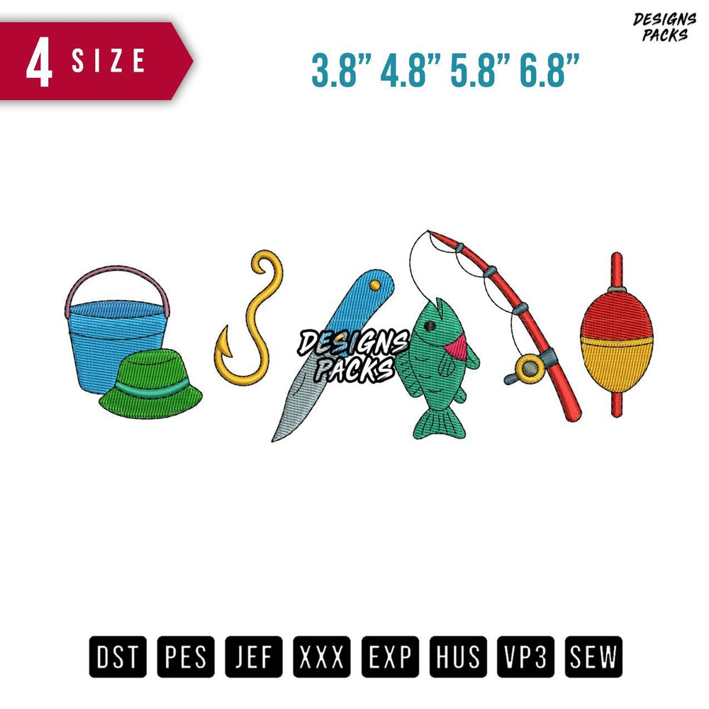 Fishing Tools Embroidery Design