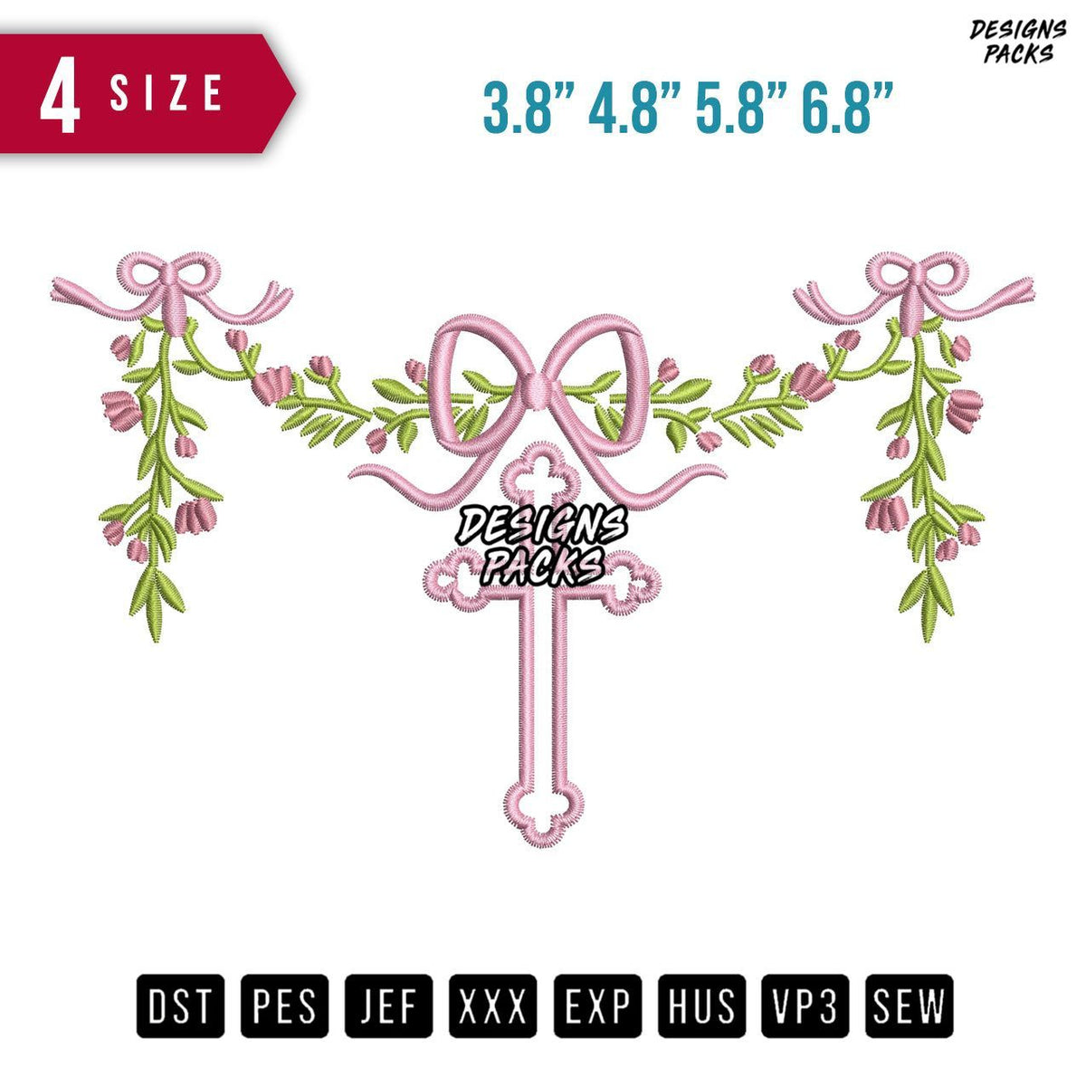 Flower Cross Isolated Embroidery Design