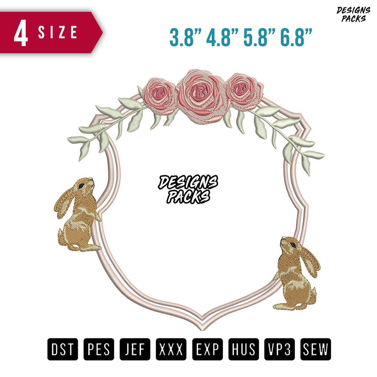 Flower Rabbit Badgeline Embroidery Design