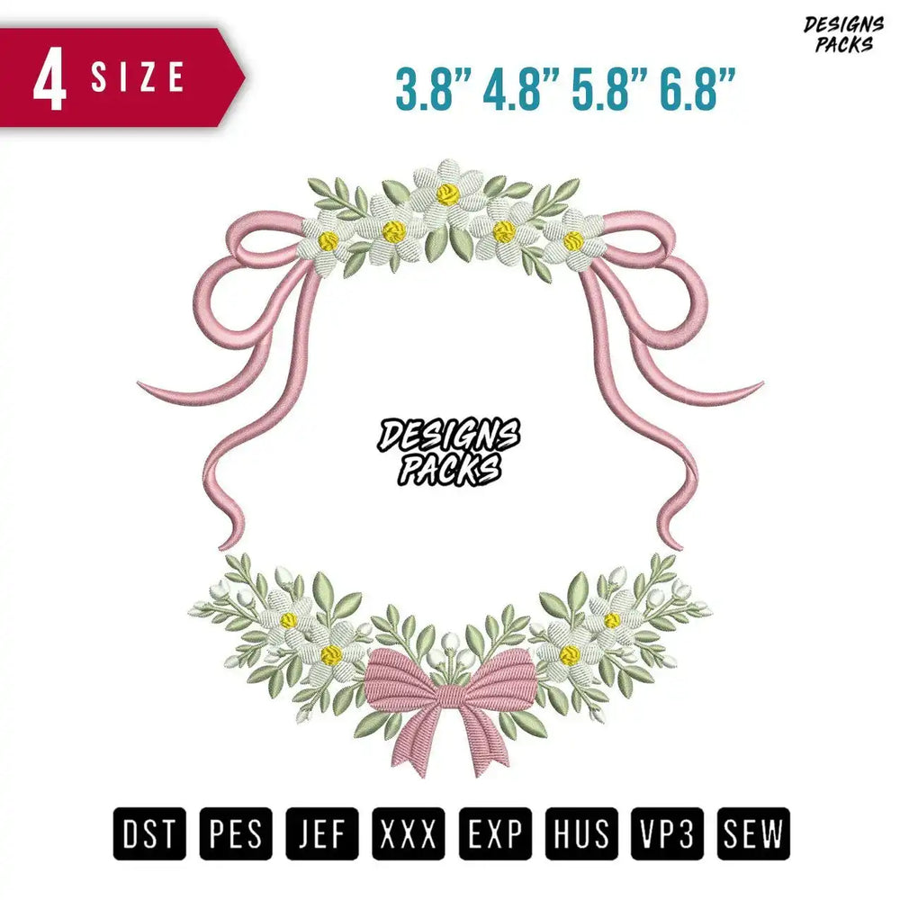 Flower Ribbon Pink Embroidery Design