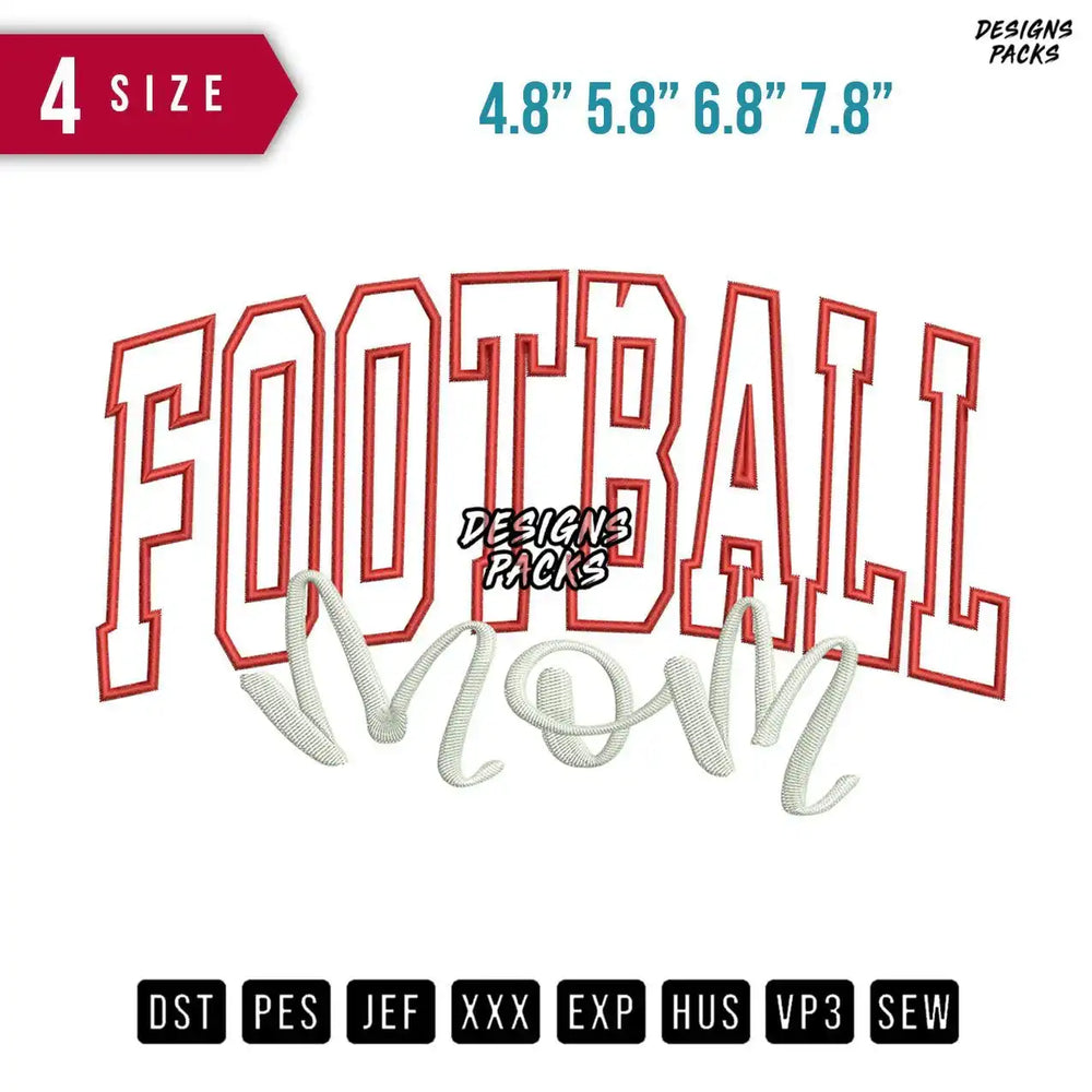 Footbal Appliique Mom Embroidery Design