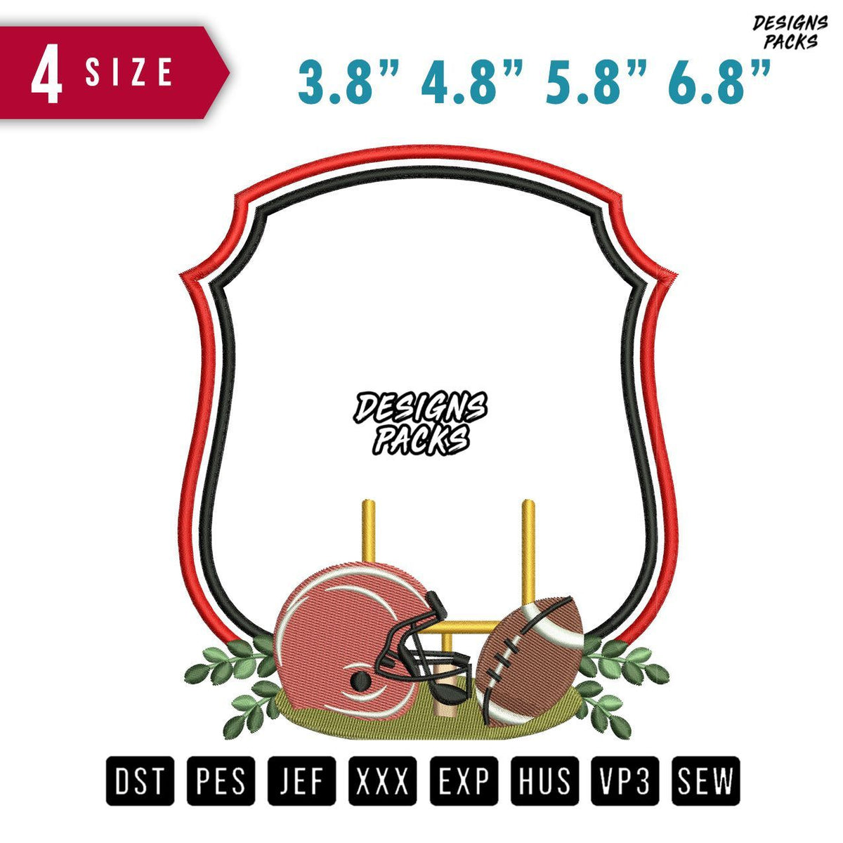 Football Helmet And Ball Frame Embroidery Design