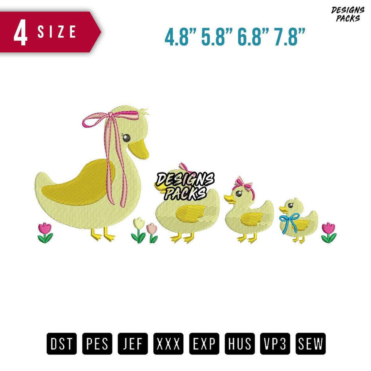 Four Duck Ribbon Embroidery Design