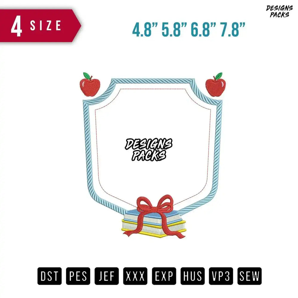 Frame Apple Ribbon Book Embroidery Design