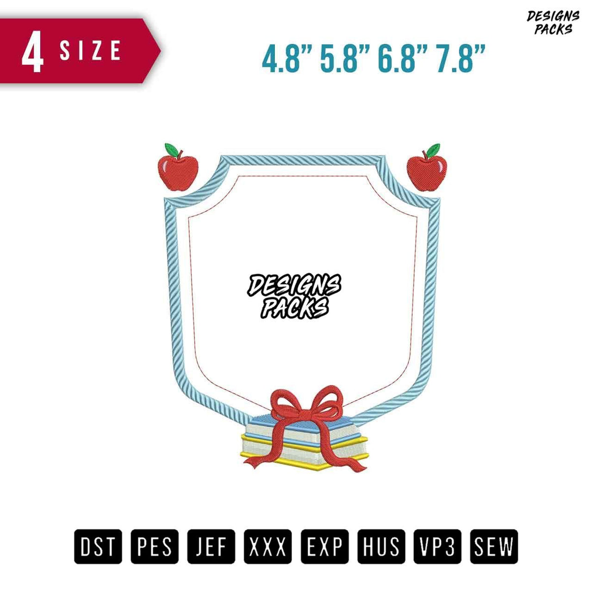 Frame Apple Ribbon Book Embroidery Design