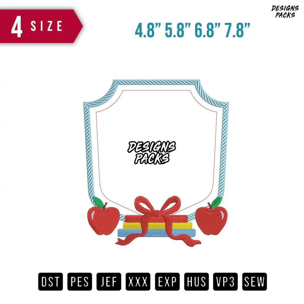 Frame Apple Ribbon Gift Embroidery Design