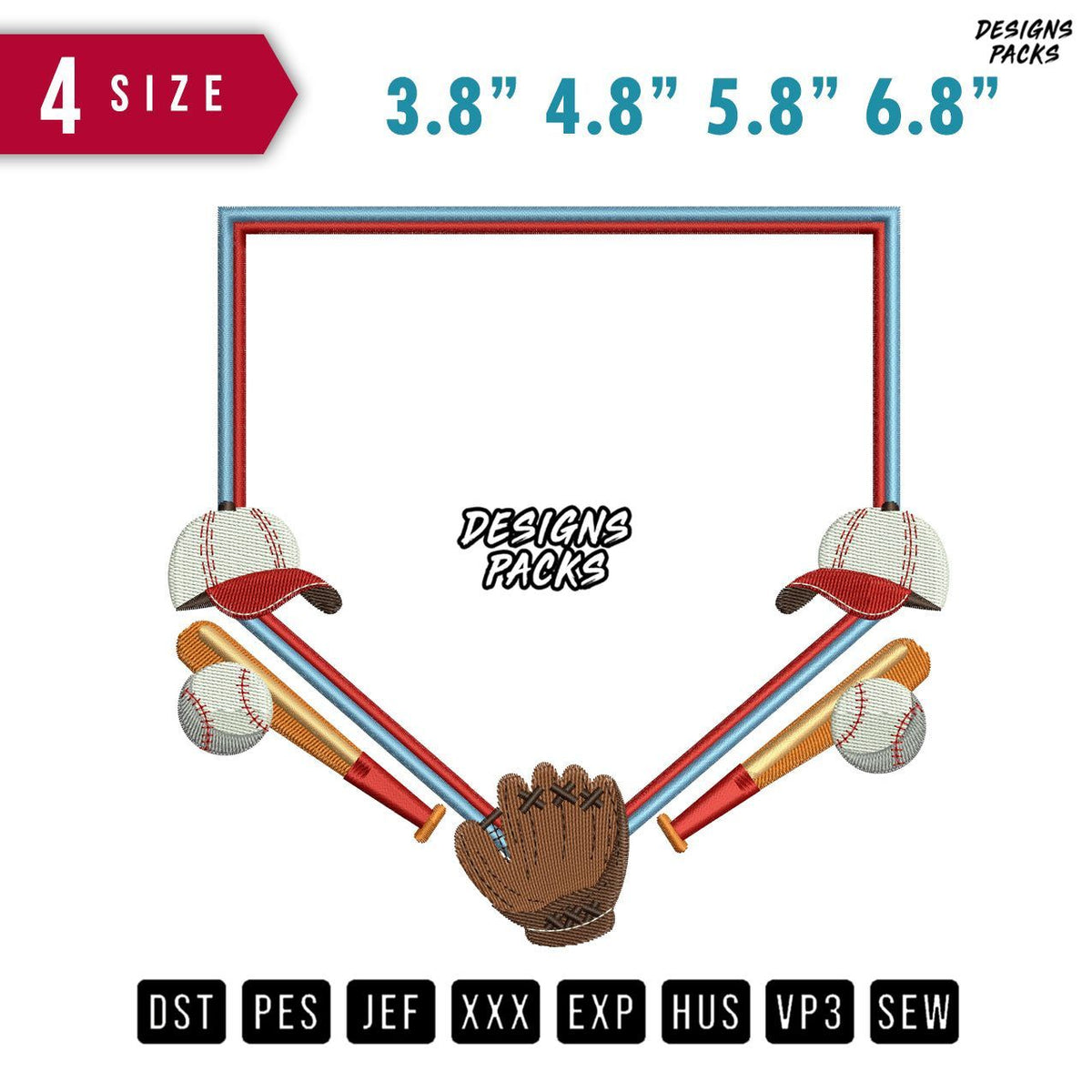 Frame Baseball Embroidery Design