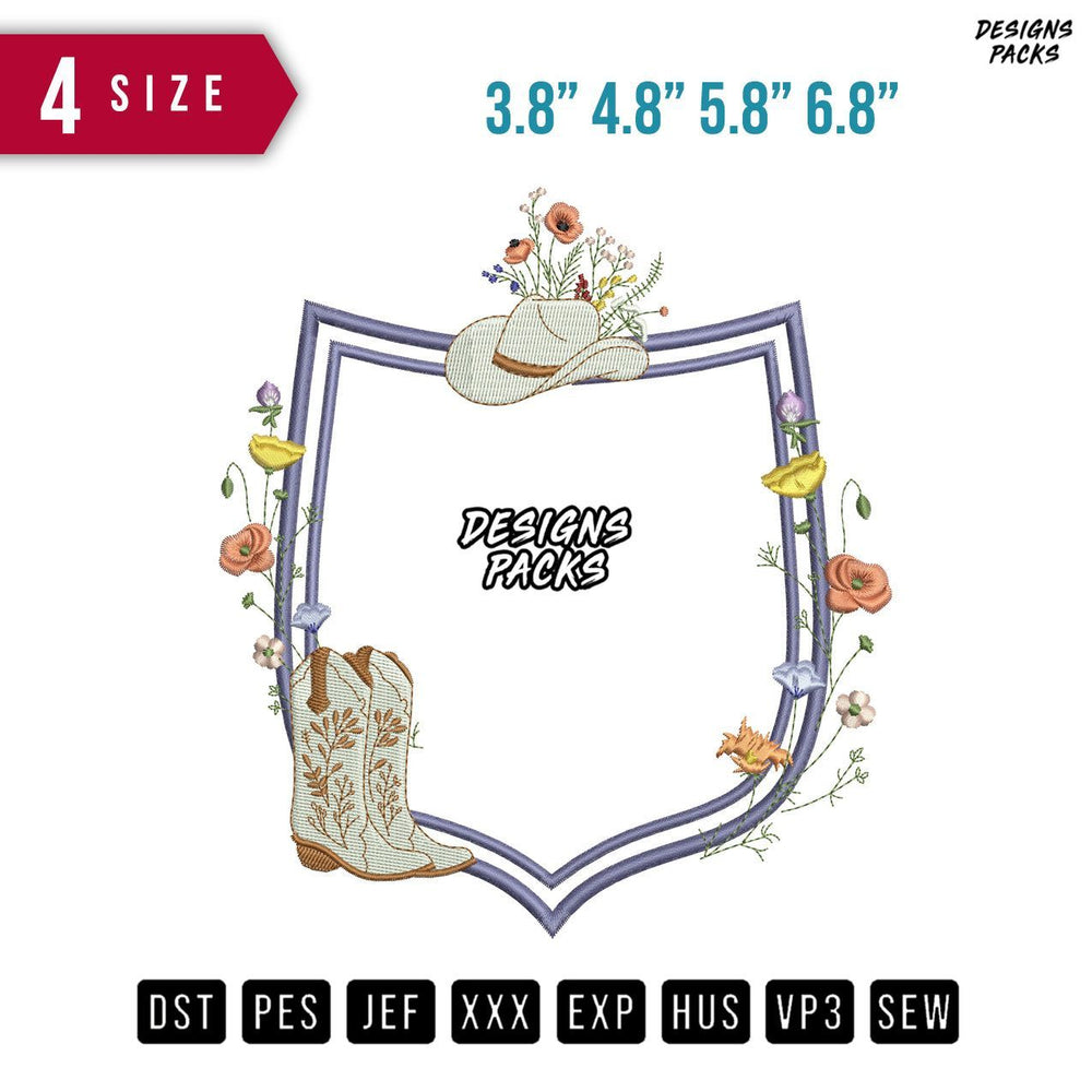 Frame Cow girl Wild flower Hat Embroidery Design
