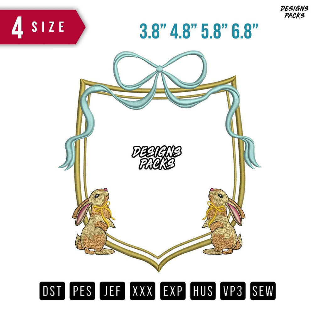 Frame Ribbon 2 Rabbit Embroidery Design