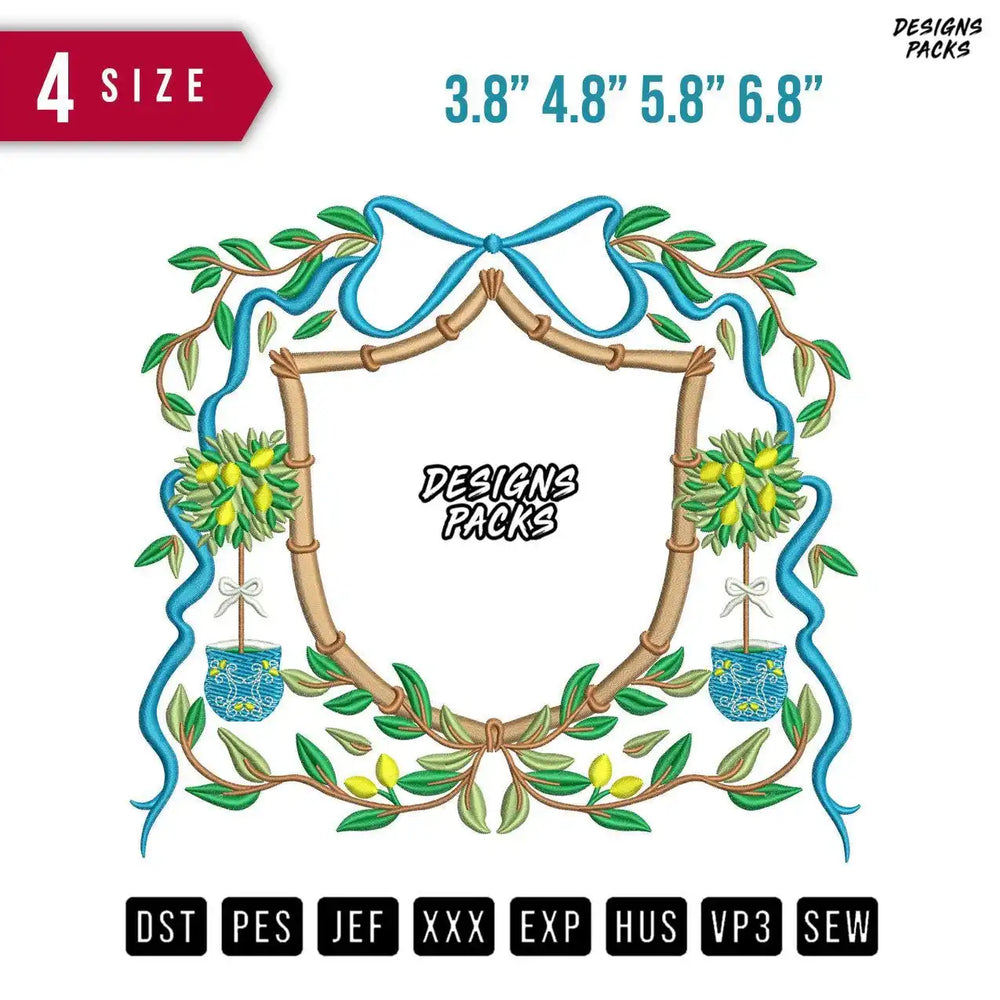 Frame ribbon Blue Embroidery Design