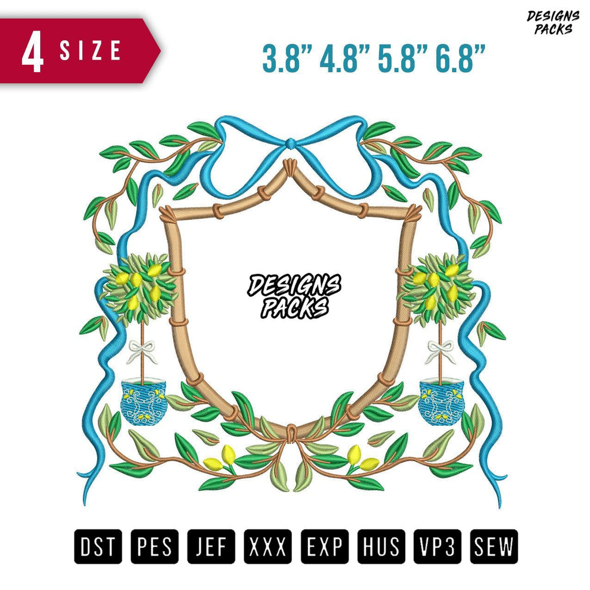 Frame ribbon Blue Embroidery Design