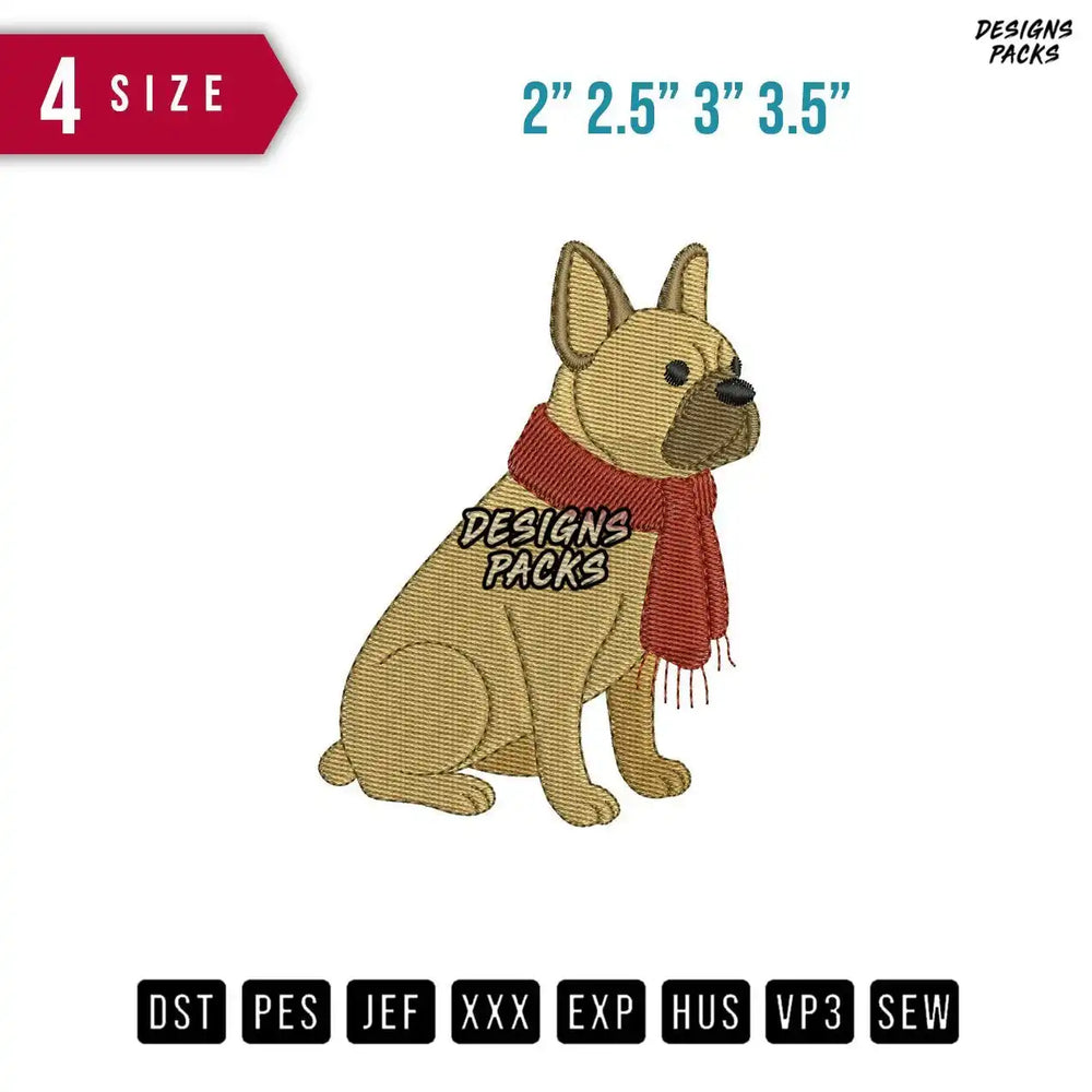 French Buldog Syal Embroidery Design