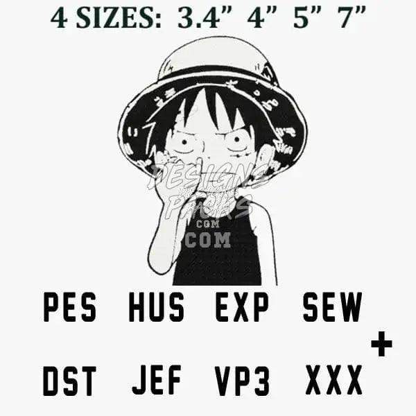 Luffy embroidery design in 4 sizes, PES HUS EXP SEW DST JEF VP3 XXX formats for instant download