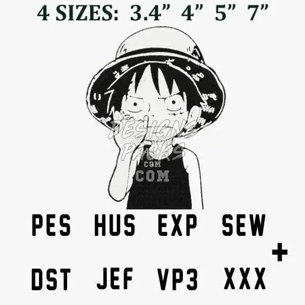 Funny Luffy One Piece Anime Embroidery Design designspacks