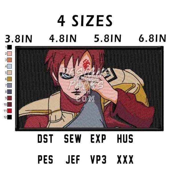 Anime character embroidery design in 4 sizes, available in DST, PES, EXP, HUS formats for machine embroidery.