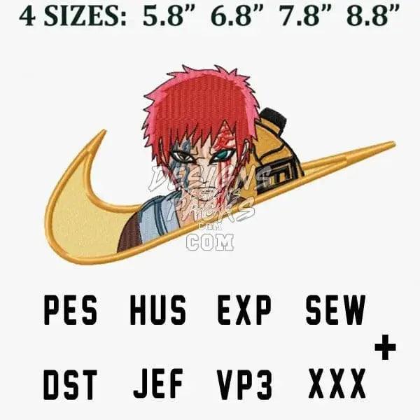 Gaara Naruto Swoosh Sport Anime Embroidery Design designspacks