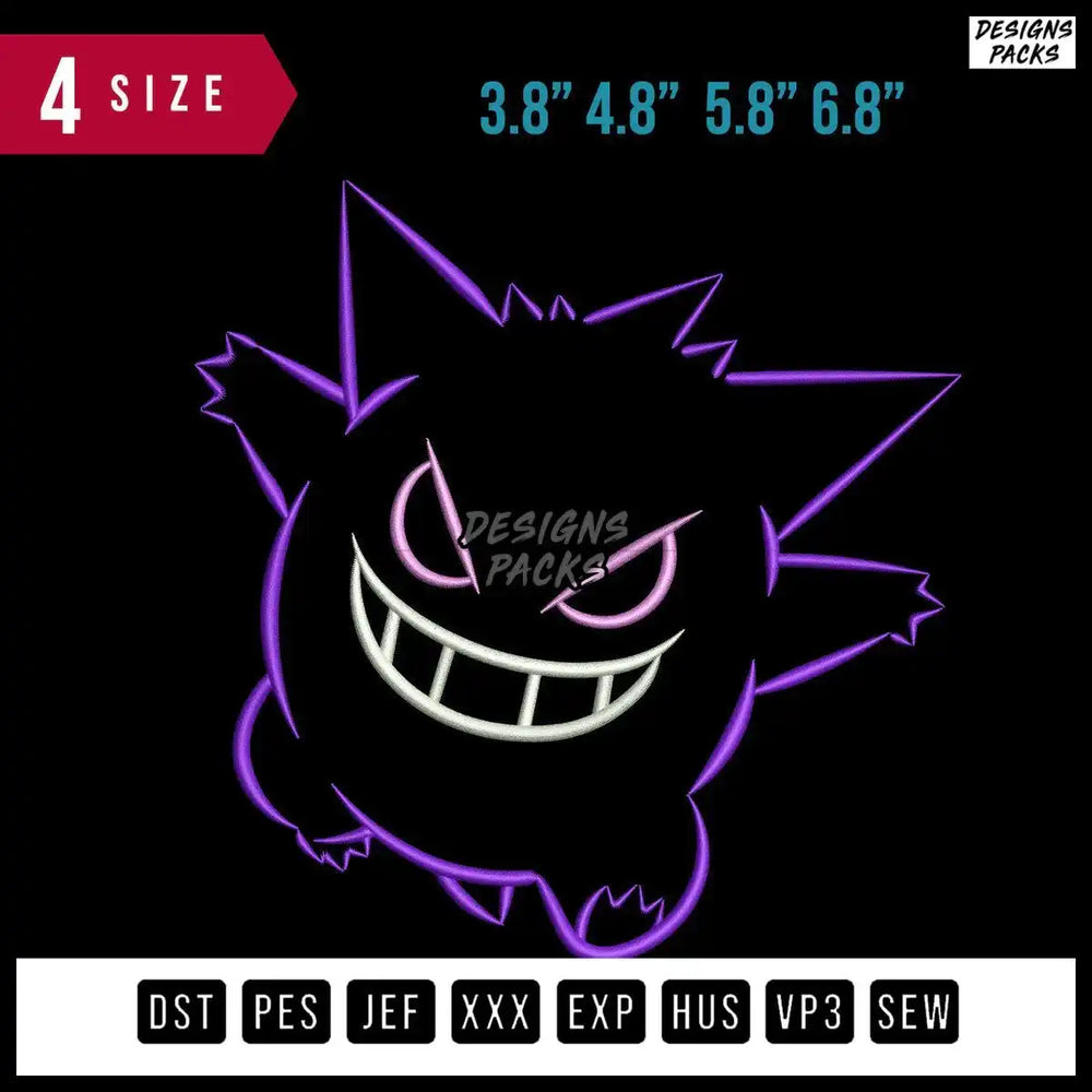 Gengar Black Embroidery Design