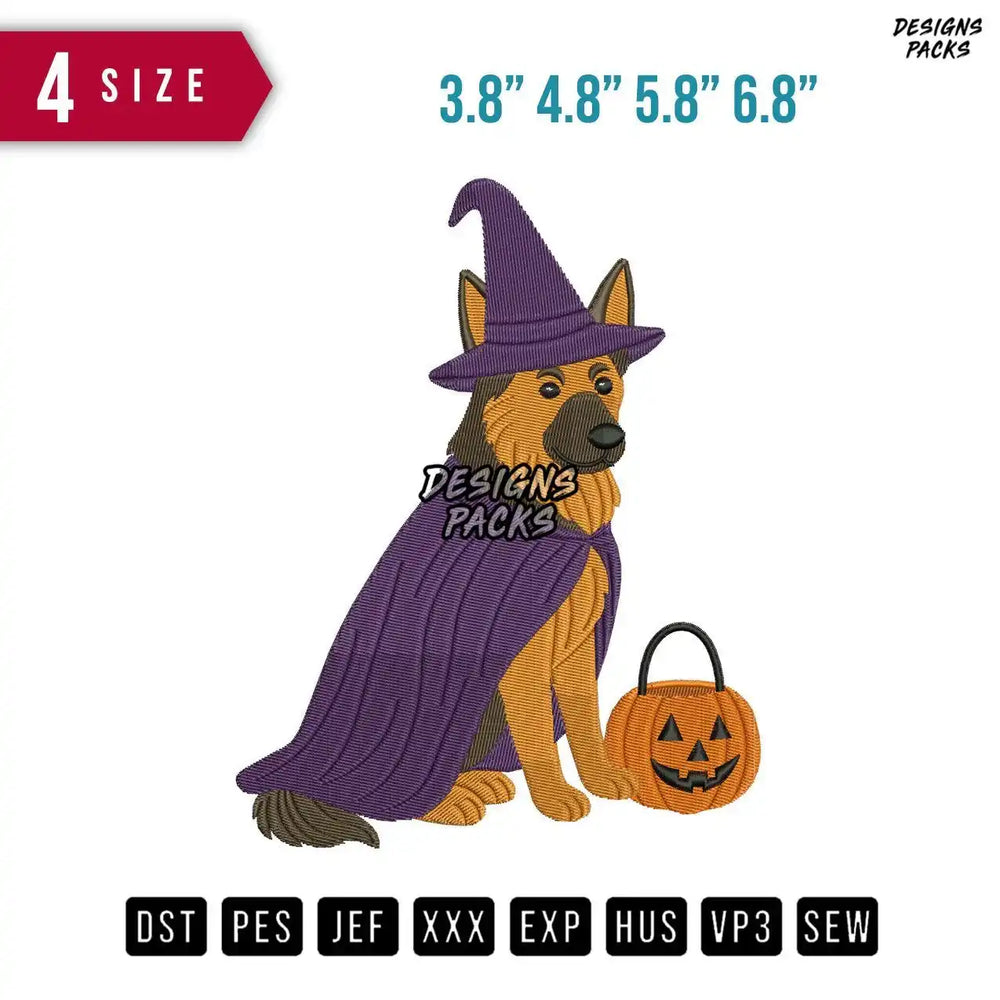 German Shepherd Halloween B Embroidery Design