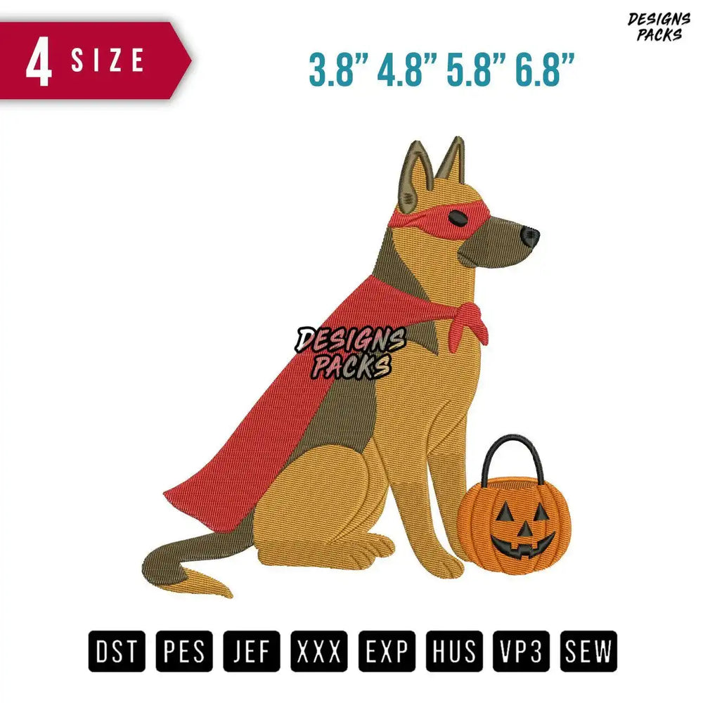German Shepherd Halloween Embroidery Design